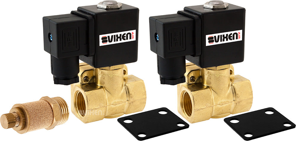 VIXEN AIR VXF4012M-2 12V 1/2″ NPT HIGH FLOW ELECTRIC AIR VALVE (2-PACK) WITH ONE 1/2" FLOW/DUMP CONTROL VALVE image 0