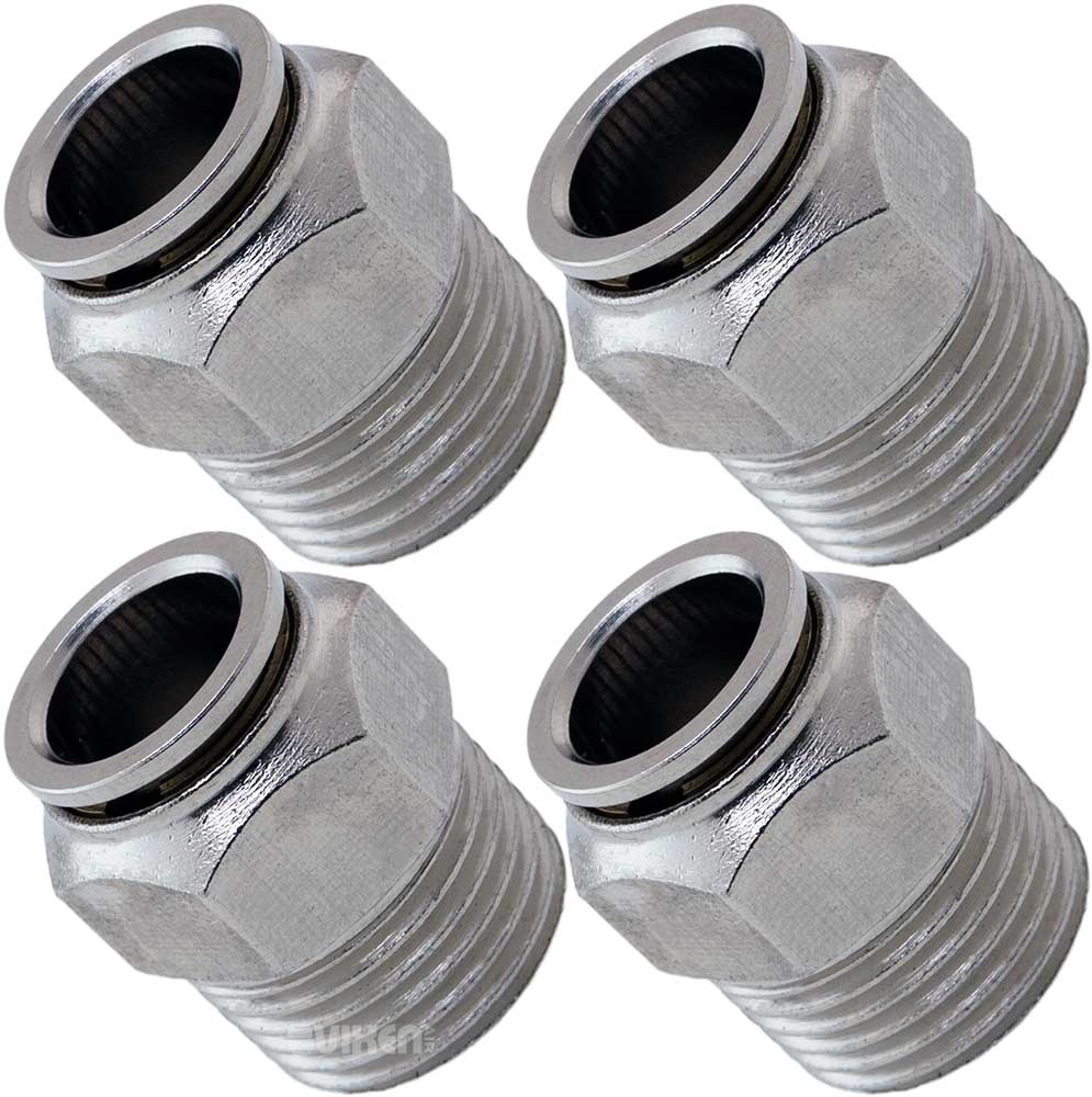 VIXEN AIR VXA7121-4 1/2″ NPT MALE TO PUSH TO CONNECT (PTC) FOR 1/2″ OD HOSE STRAIGHT PNEUMATIC FITTING (4 PACK) image 0