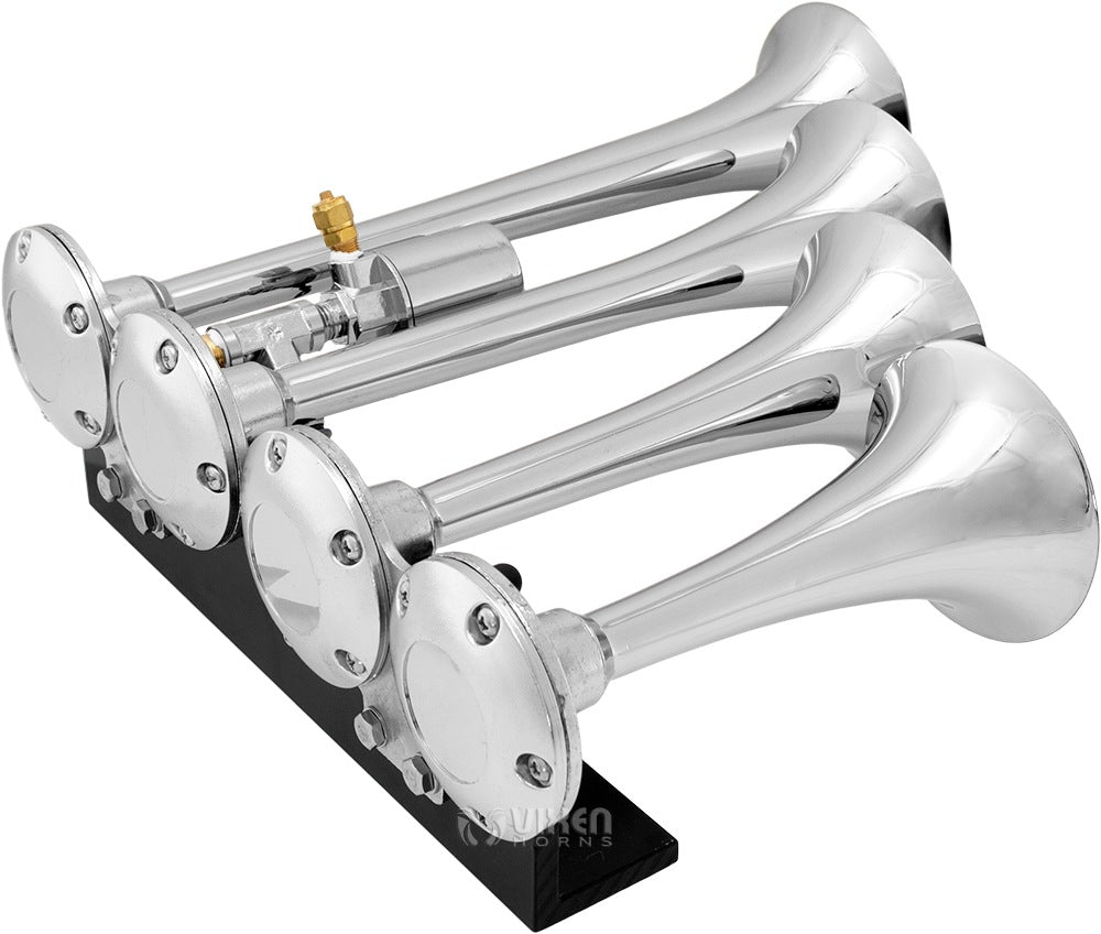 VIXEN HORNS VXO8530/4124C QUAD TRUMPET TRAIN AIR HORN CHROME PLATED WITH 1.5 GALLON TANK AND 150 PSI COMPRESSOR image 2