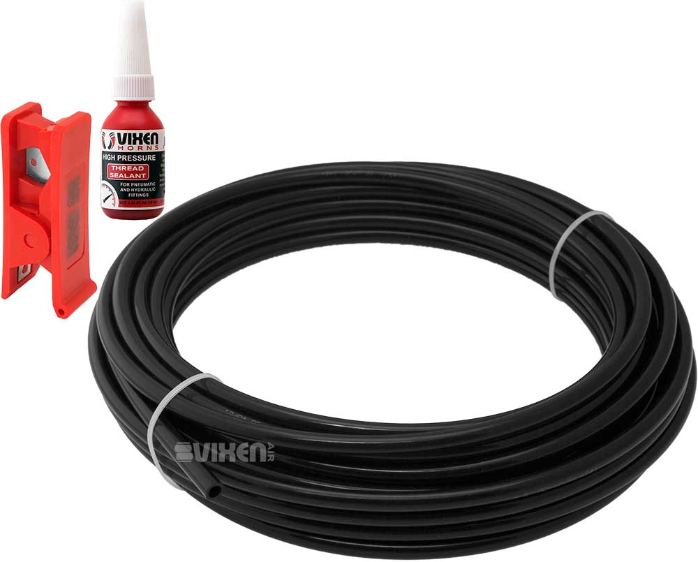 VIXEN AIR VXA38050K 3/8" OD NYLON/PLASTIC HOSE (50 FT) WITH THREAD SEALANT AND HOSE CUTTER image 0