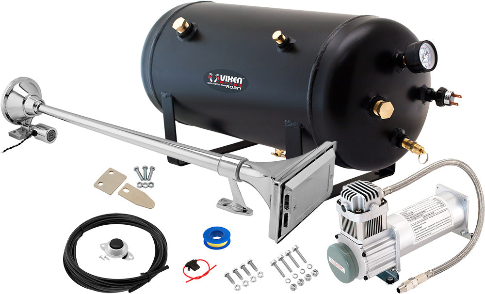VIXEN HORNS VXO8350/1167C SINGLE TRUMPET TRAIN AIR HORN CHROME PLATED WITH 5 GALLON TANK AND 200 PSI COMPRESSOR image 0