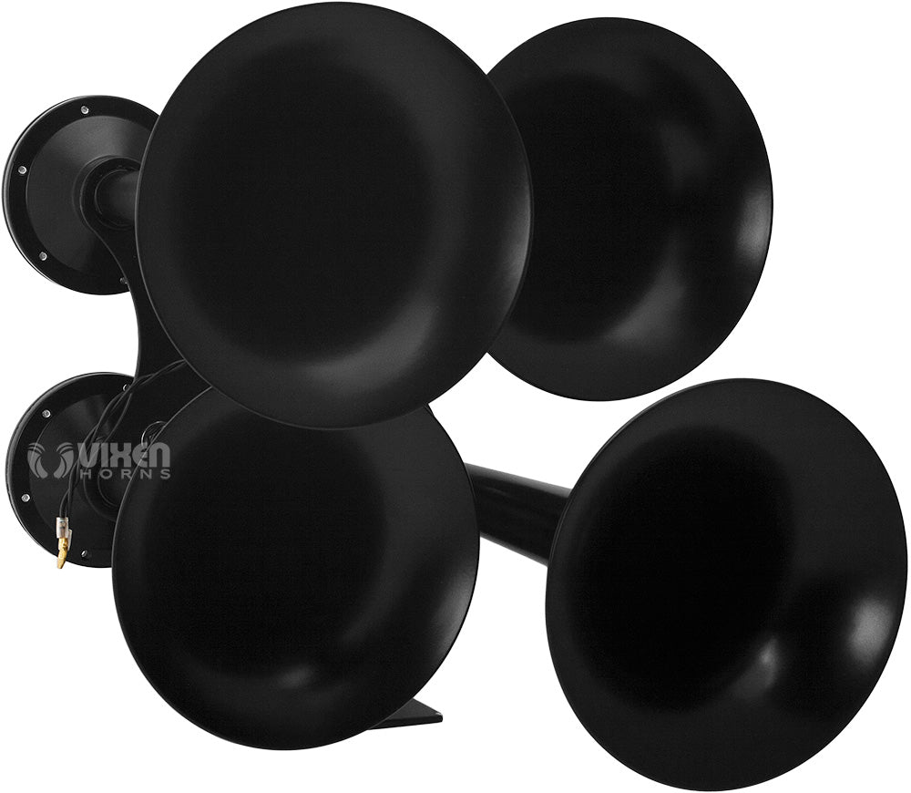 VIXEN HORNS VXO4830AB/4318B QUAD TRUMPET TRAIN AIR HORN BLACK WITH 3 GALLON ALUMINUM TANK AND 200 PSI COMPRESSOR image 3