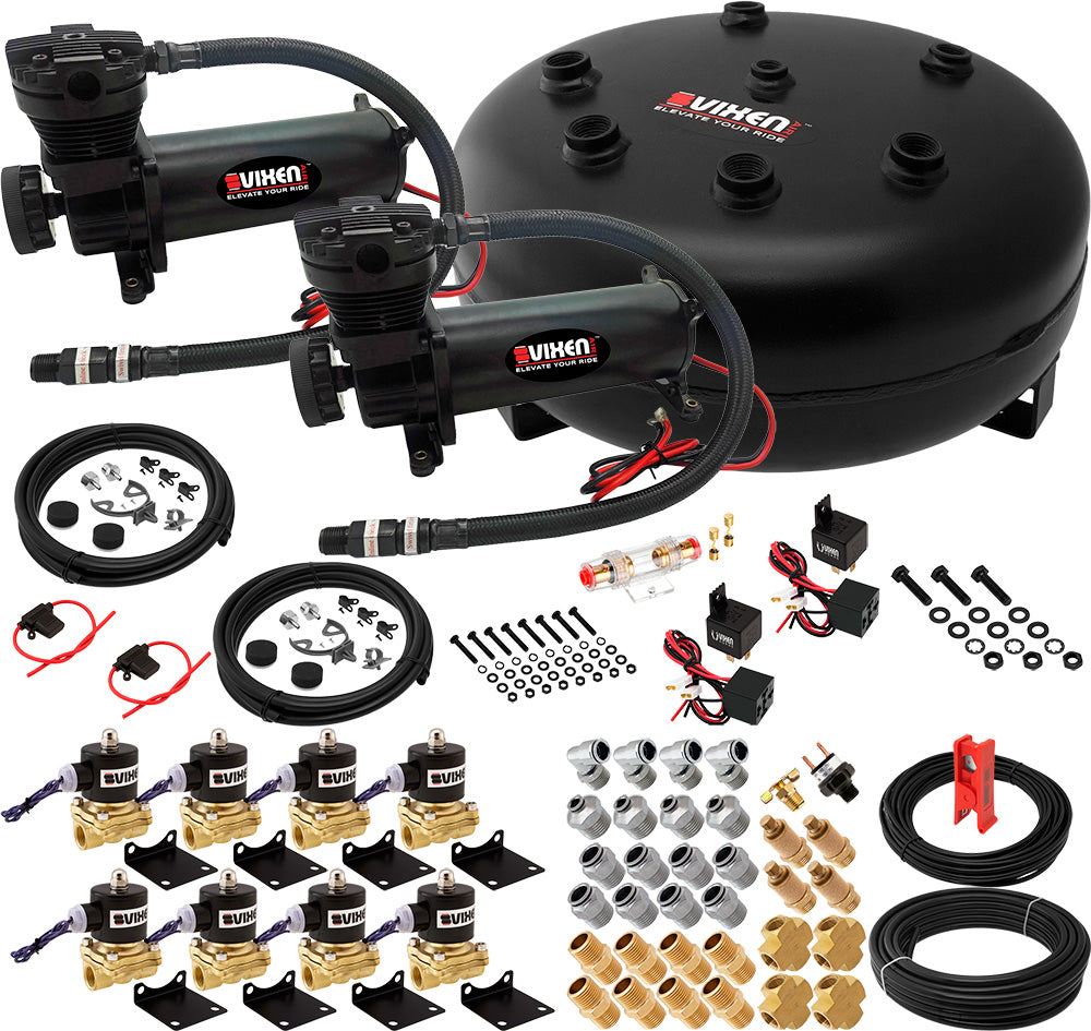 VIXEN AIR VXX1208H/4840DB AIR SUSPENSION KIT FOR TRUCK/CAR BAG/AIR RIDE/SPRING. ON BOARD SYSTEM, DUAL 200PSI COMPRESSOR, 4 GALLON TAN image 0