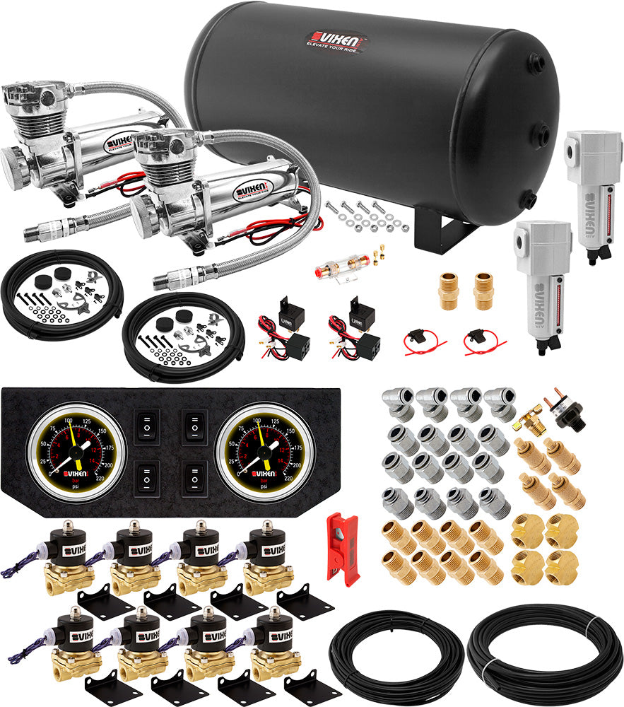 VIXEN AIR VXX3804GB/4863DCF AIR SUSPENSION KIT FOR TRUCK/CAR BAG/AIR RIDE/SPRING. ON BOARD SYSTEM, DUAL 200PSI COMPRESSOR, 6 GALLON TANK image 0