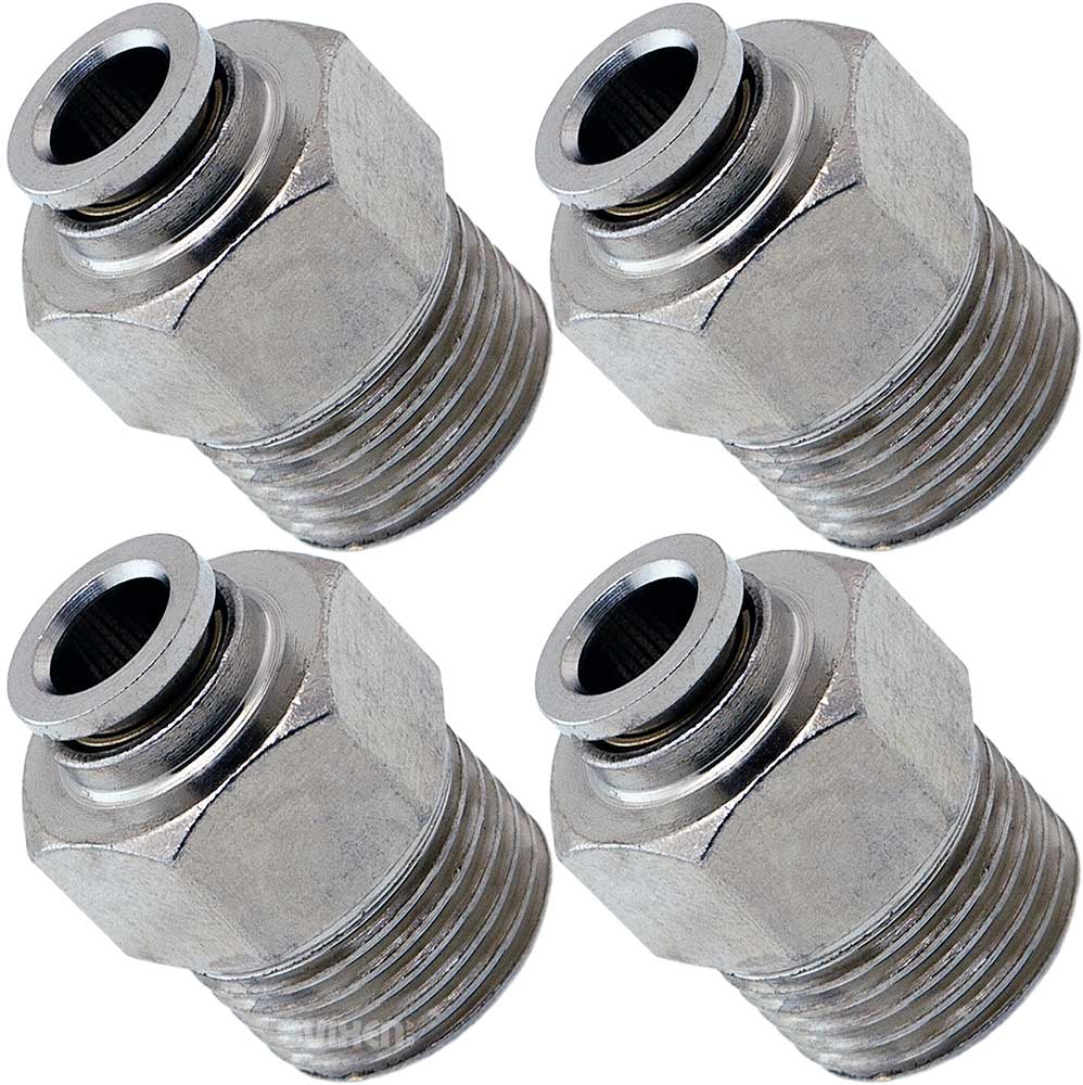 VIXEN AIR VXA7381-4 3/8″ NPT MALE TO PUSH TO CONNECT (PTC) FOR 1/4″ OD HOSE STRAIGHT PNEUMATIC FITTING (4 PACK) image 0