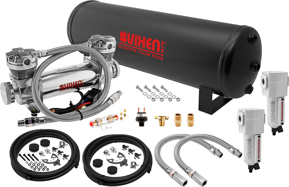 VIXEN AIR VXO8841DCF 4 GALLON STEEL AIR TANK WITH DUAL CYLINDER 300 PSI AIR COMPRESSOR ONBOARD AIR SYSTEM image 0