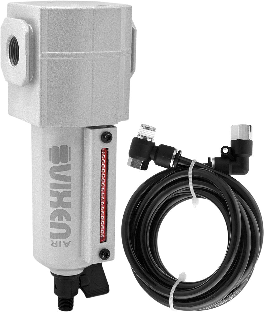 VIXEN AIR VXF3938SR 3/8" NPT IN-LINE ALUMINUM AIR FILTER/WATER TRAP WITH REMOTE DRAIN KIT SILVER image 0