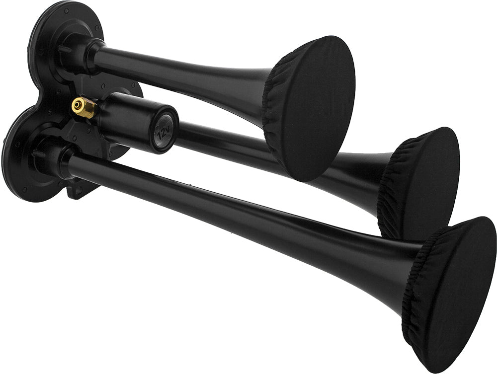VIXEN HORNS VXH3114LB/P TRIPLE TRUMPET TRAIN AIR HORN WITH COVERS BLACK image 1