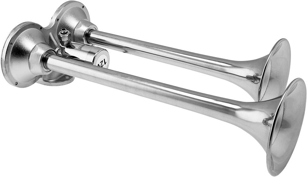 VIXEN HORNS VXH2140SS/P DUAL TRUMPET STAINLESS STEEL TRAIN AIR HORN WITH COVERS CHROME COLOR image 2