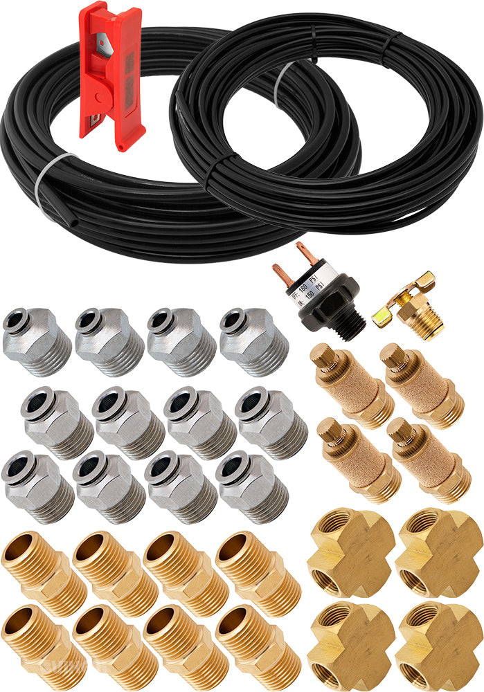 VIXEN AIR VXK1203H SET OF FITTINGS FOR EIGHT 1/2" NPT AIR VALVES WITH 50 FEET 3/8" AND 1/4" OD AIR LINES, PRESSURE SWITCH INCLUDED image 0