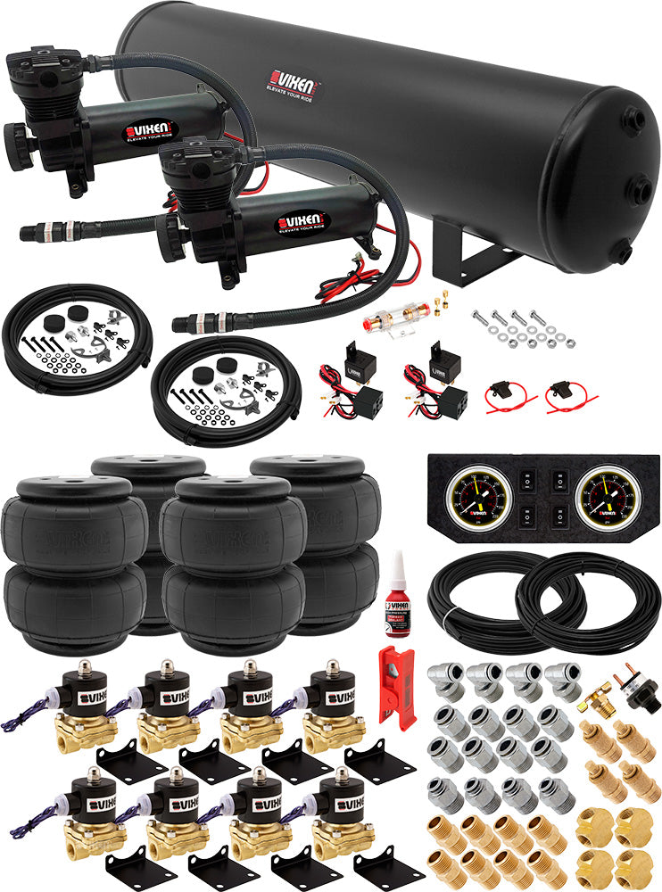 VIXEN AIR VXX3804FB/4852DB AIR SUSPENSION KIT FOR TRUCK/CAR BAG/AIR RIDE/SPRING. ON BOARD SYSTEM, DUAL 200PSI COMPRESSOR, 5 GALLON TANK image 0