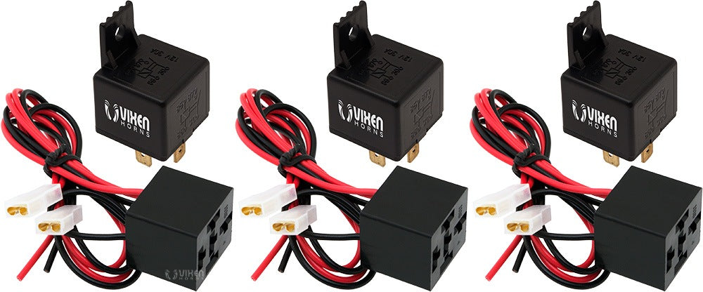 VIXEN HORNS VXK7801-3 4-PIN UNIVERSAL RELAY 12V/30A WITH PRE-WIRED QUICK CONNECT RELAY PLUG/SOCKET (3 PACK) image 0