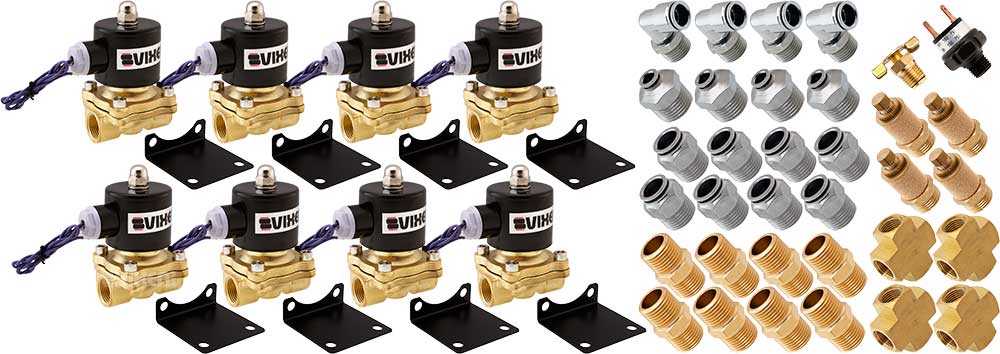 VIXEN AIR VXK1208 1/2" NPT AIR RIDE SUSPENSION HIGH FLOW ELECTRIC AIR VALVES/SOLENOIDS 210 PSI FOUR CORNERS WITH FITTINGS image 0