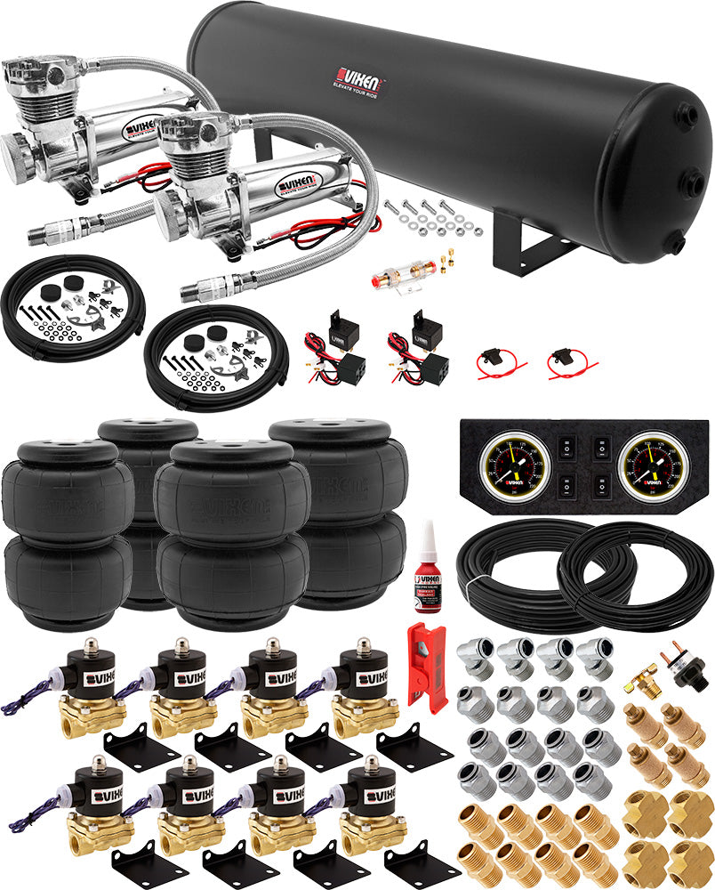VIXEN AIR VXX1208PB/4852DC AIR SUSPENSION KIT FOR TRUCK/CAR BAG/AIR RIDE/SPRING. ON BOARD SYSTEM, DUAL 200PSI COMPRESSOR, 5 GALLON TANK image 0
