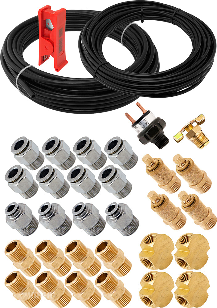 VIXEN AIR VXK3803H SET OF FITTINGS FOR EIGHT 3/8" NPT AIR VALVES WITH 50 FEET 3/8" AND 1/4" OD AIR LINES, PRESSURE SWITCH INCLUDED image 0