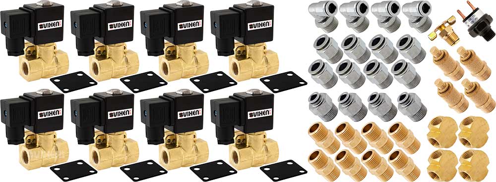 VIXEN AIR VXK3805 3/8" NPT AIR RIDE SUSPENSION HIGH FLOW ELECTRIC AIR VALVES/SOLENOIDS 250 PSI FOUR CORNERS WITH FITTINGS image 0
