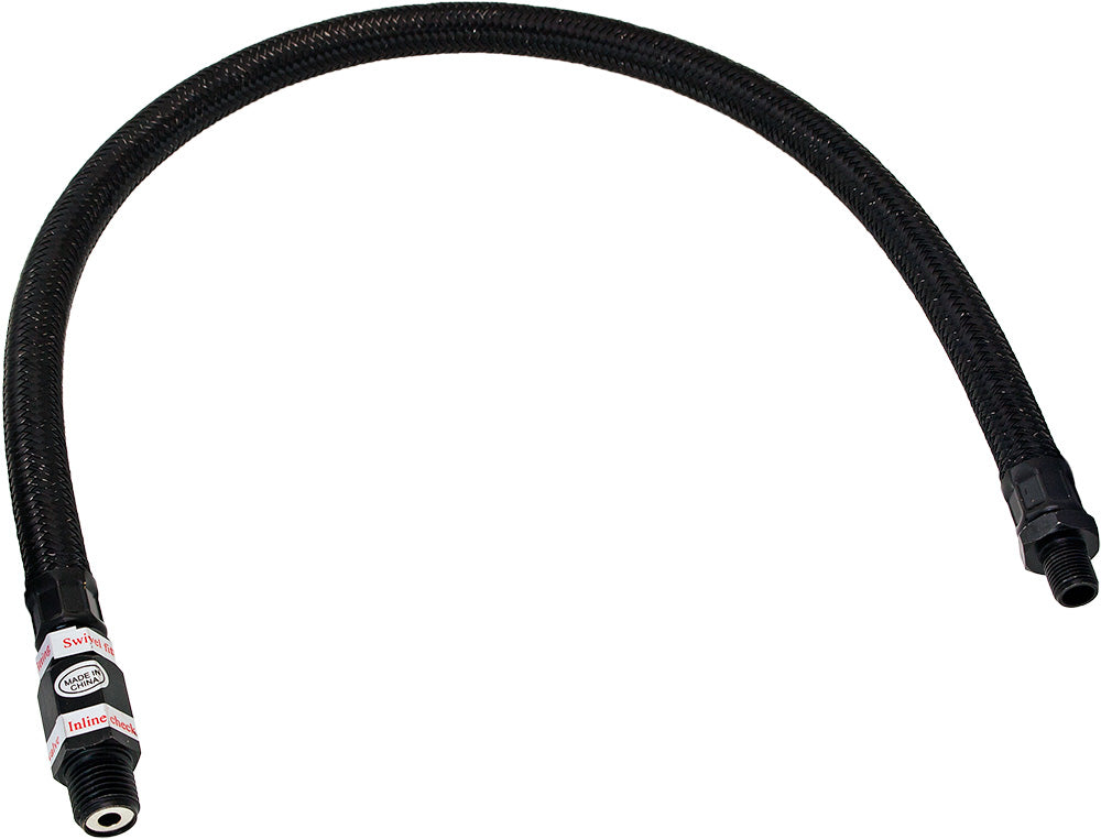 VIXEN HORNS VXA7332B STAINLESS STEEL BRAIDED LEADER HOSE WITH CHECK VALVE 1/8" TO 1/4" MALE NPT 20" BLACK image 0