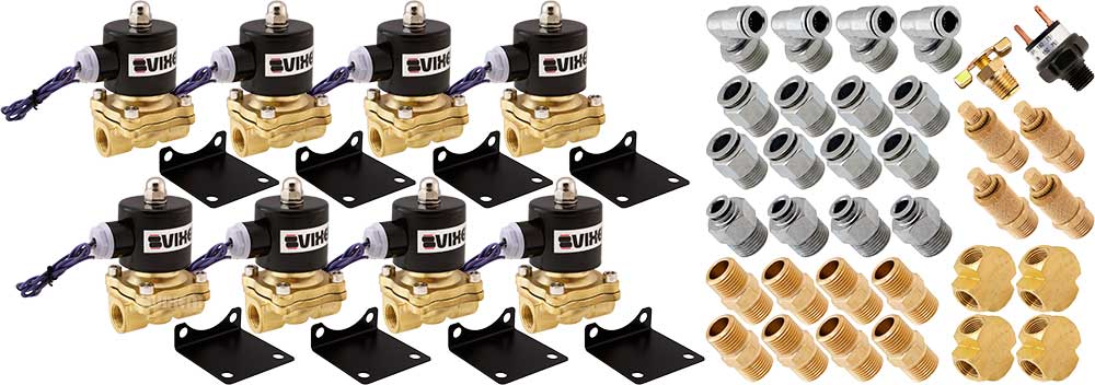 VIXEN AIR VXK3804 3/8" NPT AIR RIDE SUSPENSION HIGH FLOW ELECTRIC AIR VALVES/SOLENOIDS 210 PSI FOUR CORNERS WITH FITTINGS image 0