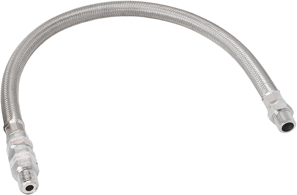 VIXEN HORNS VXA7335 STAINLESS STEEL BRAIDED LEADER HOSE WITH CHECK VALVE 3/8" TO 3/8" MALE NPT 20" CHROME COLOR image 0