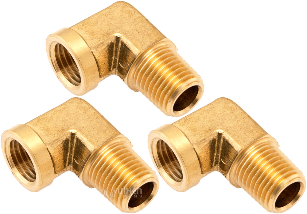 VIXEN HORNS VXA7214-3 1/4" NPT MALE TO 1/4" NPT FEMALE L-SHAPE BRASS FITTING (3 PACK) image 0
