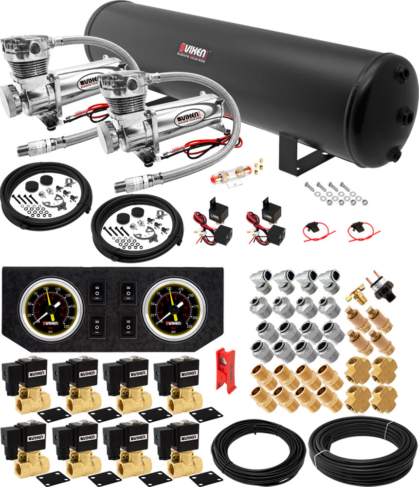VIXEN AIR VXX1209GB/4852DC AIR SUSPENSION KIT FOR TRUCK/CAR BAG/AIR RIDE/SPRING. ON BOARD SYSTEM, DUAL 200PSI COMPRESSOR, 5 GALLON TANK image 0