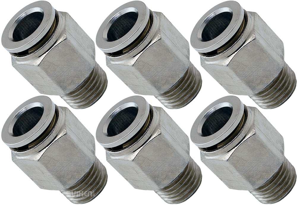 VIXEN AIR VXA7148-6 1/4″ NPT MALE TO PUSH TO CONNECT (PTC) FOR 3/8″ OD HOSE STRAIGHT PNEUMATIC FITTING (6 PACK) image 0