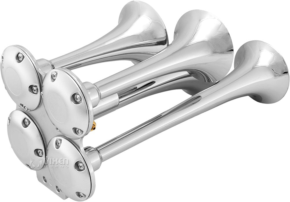 VIXEN HORNS VXO8210/4114 QUAD TRUMPET TRAIN AIR HORN CHROME PLATED WITH 1 GALLON TANK AND 150 PSI COMPRESSOR image 2