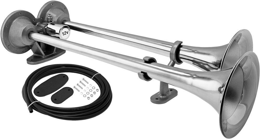 VIXEN HORNS VXH2190SS DUAL TRUMPET STAINLESS STEEL TRAIN AIR HORN CHROME COLOR image 0