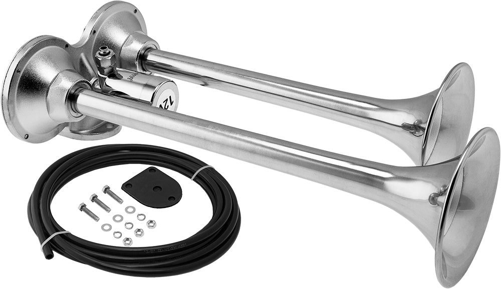 VIXEN HORNS VXH2140SS DUAL TRUMPET STAINLESS STEEL TRAIN AIR HORN CHROME COLOR image 0