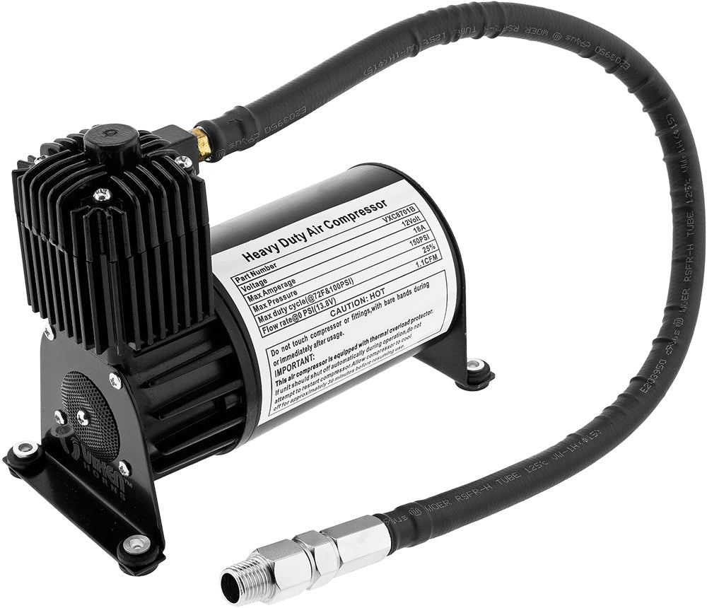 VIXEN HORNS VXO8715B/3311B TRIPLE TRUMPET TRAIN AIR HORN BLACK WITH 1.5 GALLON TANK AND 150 PSI COMPRESSOR image 4