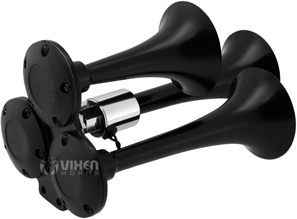 VIXEN HORNS VXO8715/3311B TRIPLE TRUMPET TRAIN AIR HORN BLACK WITH 1.5 GALLON TANK AND 150 PSI COMPRESSOR image 2
