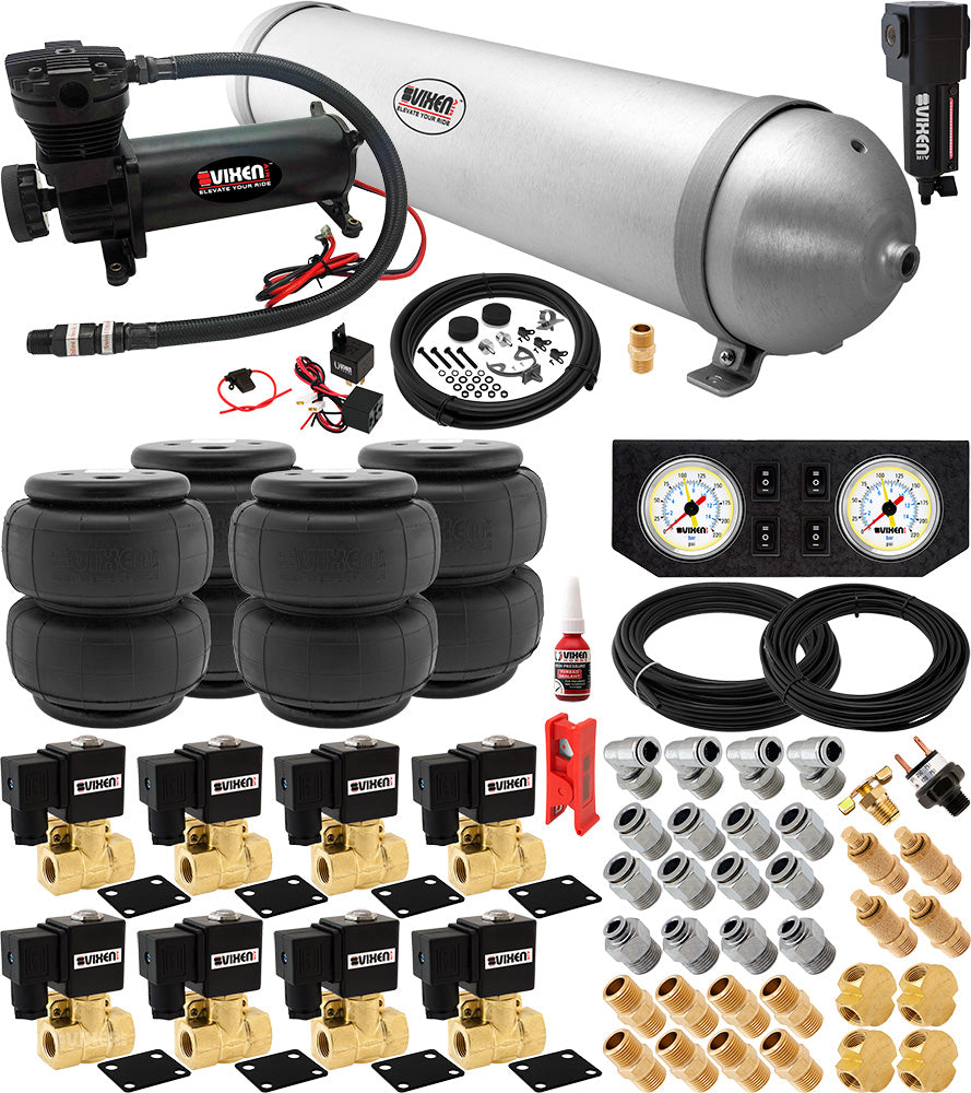 VIXEN AIR VXX3805FW/4850BF AIR SUSPENSION KIT FOR TRUCK/CAR BAG/AIR RIDE/SPRING. ON BOARD SYSTEM, 200PSI COMPRESSOR, 5 GALLON ALUMINUM TANK image 0