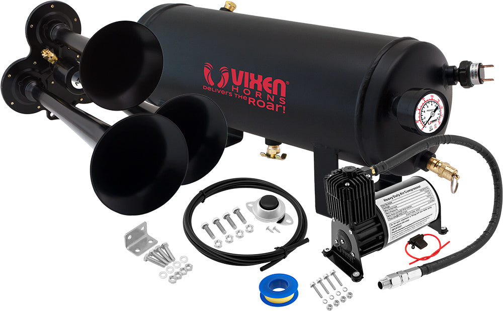 VIXEN HORNS VXO8715B/3114B TRIPLE TRUMPET TRAIN AIR HORN BLACK