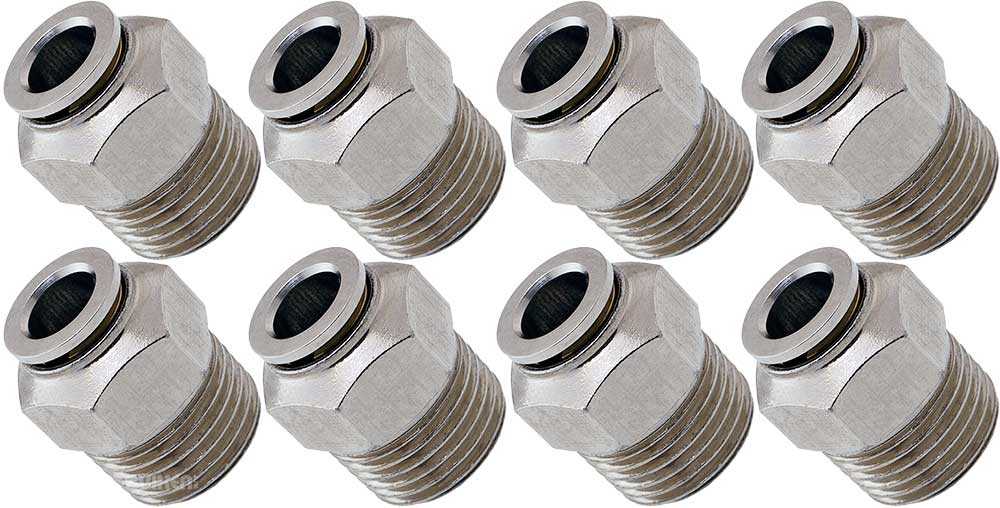 VIXEN AIR VXA7123-8 1/2″ NPT MALE TO PUSH TO CONNECT (PTC) FOR 3/8″ OD HOSE STRAIGHT PNEUMATIC FITTING (8 PACK) image 0