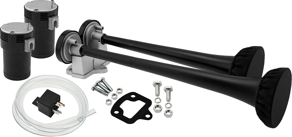 VIXEN HORNS VXH2112B/P DUAL TRUMPET TRAIN AIR HORN KIT WITH COVERS BLACK image 0