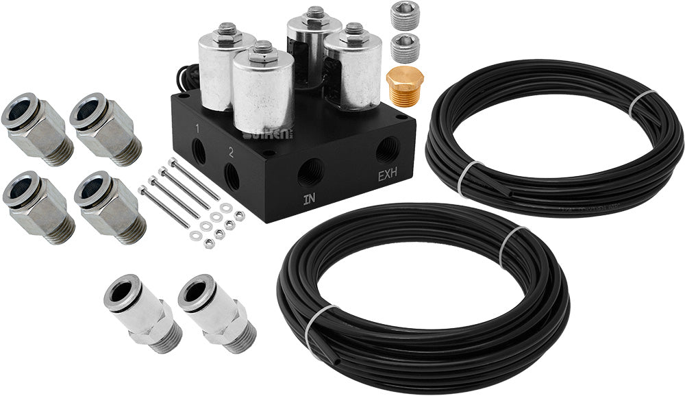 VIXEN AIR VXF2CM01H 4 VALVE SUSPENSION MANIFOLD WITH 3/8" OD HOSE 50 FT, 1/4" OD HOSE 35 FT AND FITTINGS image 0