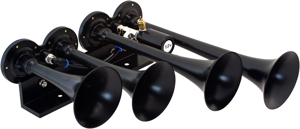 VIXEN HORNS VXO8350B/4124B QUAD TRUMPET TRAIN AIR HORN BLACK WITH 5 GALLON TANK AND 200 PSI COMPRESSOR image 1