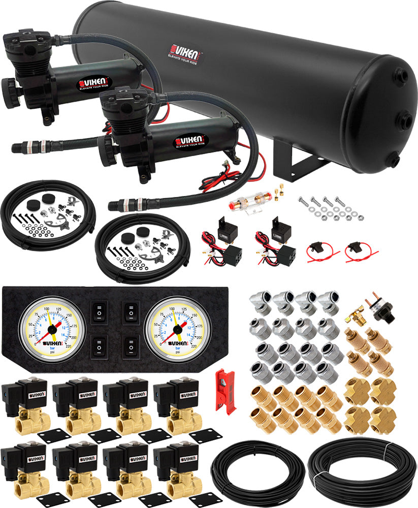 VIXEN AIR VXX1209GW/4852DB AIR SUSPENSION KIT FOR TRUCK/CAR BAG/AIR RIDE/SPRING. ON BOARD SYSTEM, DUAL 200PSI COMPRESSOR, 5 GALLON TANK image 0