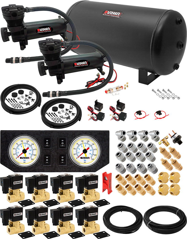 VIXEN AIR VXX3805GW/4863DB AIR SUSPENSION KIT FOR TRUCK/CAR BAG/AIR RIDE/SPRING. ON BOARD SYSTEM, DUAL 200PSI COMPRESSOR, 6 GALLON TANK image 0