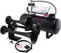 VIXEN HORNS VXO8580/3318B TRIPLE TRUMPET TRAIN AIR HORN BLACK WITH 2.5 GALLON TANK AND 200 PSI COMPRESSOR image 0