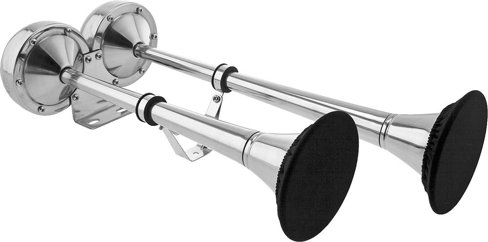 VIXEN HORNS VXH2112MAR/P MARINE GRADE STAINLESS STEEL ELECTRIC AIR HORN WITH COVERS CHROME COLOR image 1