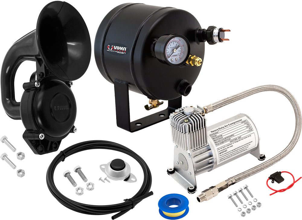 VIXEN HORNS VXO8705/1101 SINGLE TRUMPET SNAIL AIR HORN BLACK WITH 0.5 GALLON TANK AND 150 PSI COMPRESSOR image 0