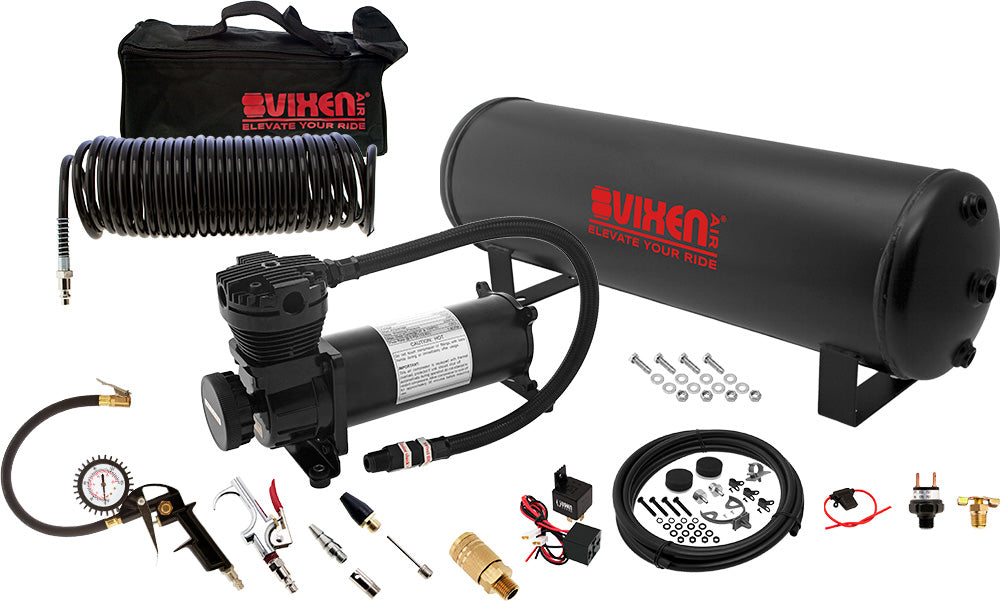 VIXEN AIR VXO4841BI 4 GALLON STEEL AIR TANK WITH 200 PSI AIR COMPRESSOR AND TIRE INFLATION KIT ONBOARD AIR SYSTEM image 0