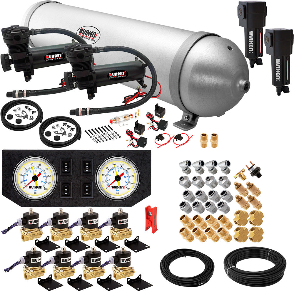 VIXEN AIR VXX1208GW/4850DBF AIR SUSPENSION KIT FOR TRUCK/CAR BAG/AIR RIDE/SPRING. ON BOARD SYSTEM, DUAL 200PSI COMPRESSOR, 5 GALLON ALUMINUM TANK image 0