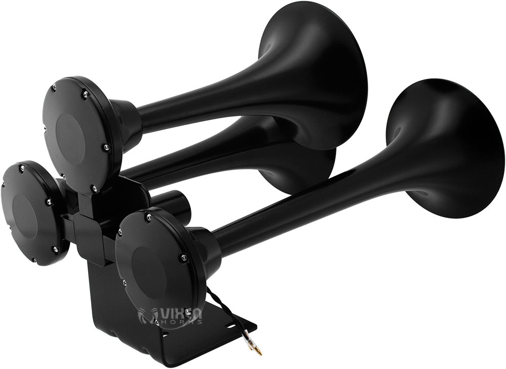 VIXEN HORNS VXO8560/3318B TRIPLE TRUMPET TRAIN AIR HORN BLACK WITH 2 GALLON TANK AND 150 PSI COMPRESSOR image 2