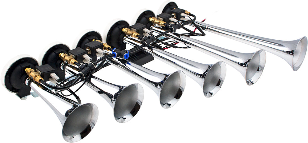 VIXEN HORNS VXO8115/6810C SIX TRUMPET MUSICAL AIR HORN CHROME PLATED WITH 1.5 GALLON TANK AND 150 PSI COMPRESSOR image 1