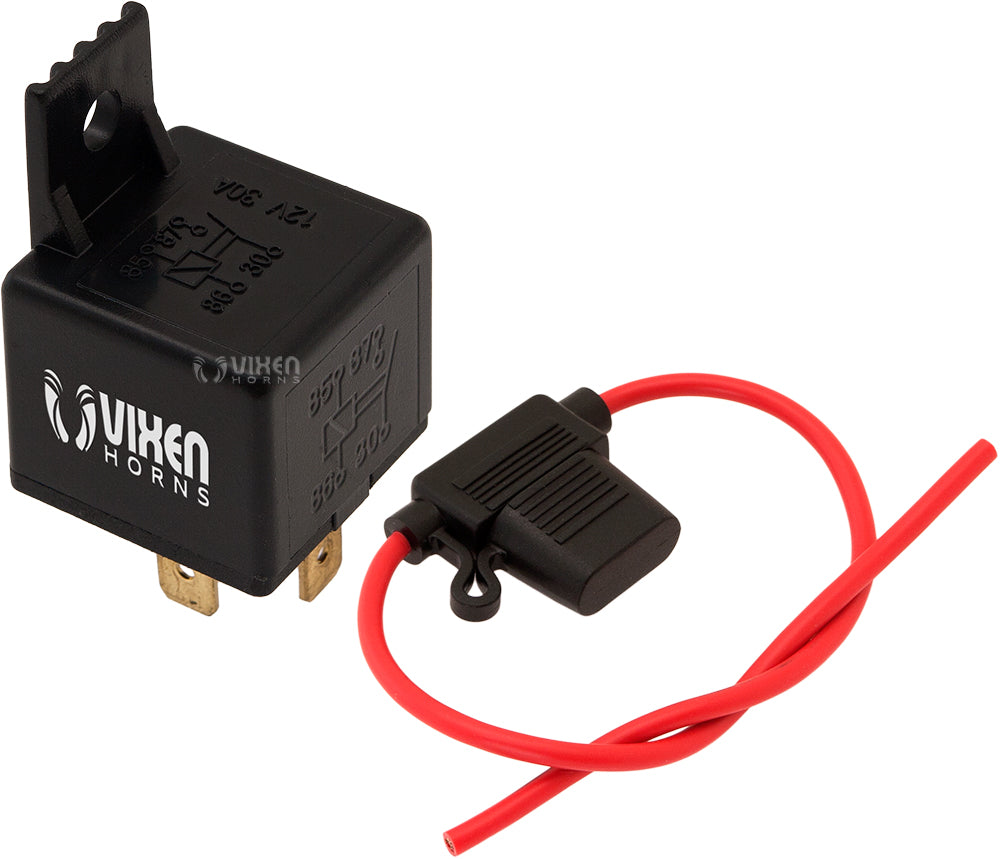 VIXEN HORNS VXK9501 4-PIN UNIVERSAL RELAY 12V/30A AND 30A IN-LINE FUSE WITH WATERPROOF HOLDER image 0
