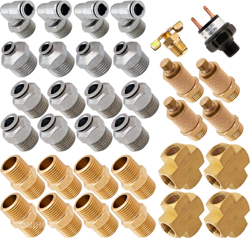 VIXEN AIR VXK1204H 1/2" NPT AIR RIDE SUSPENSION HIGH FLOW ELECTRIC AIR VALVES/SOLENOIDS 210 PSI FOUR CORNERS WITH FITTINGS AND HOSES image 2