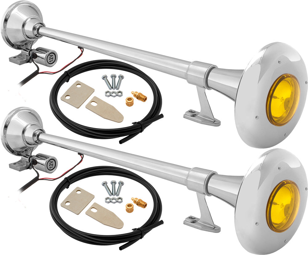 VIXEN HORNS VXH1164YX2 SEMI TRUCK AIR HORN WITH AMBER LIGHT CHROME PLATED (DUAL PACK) image 0