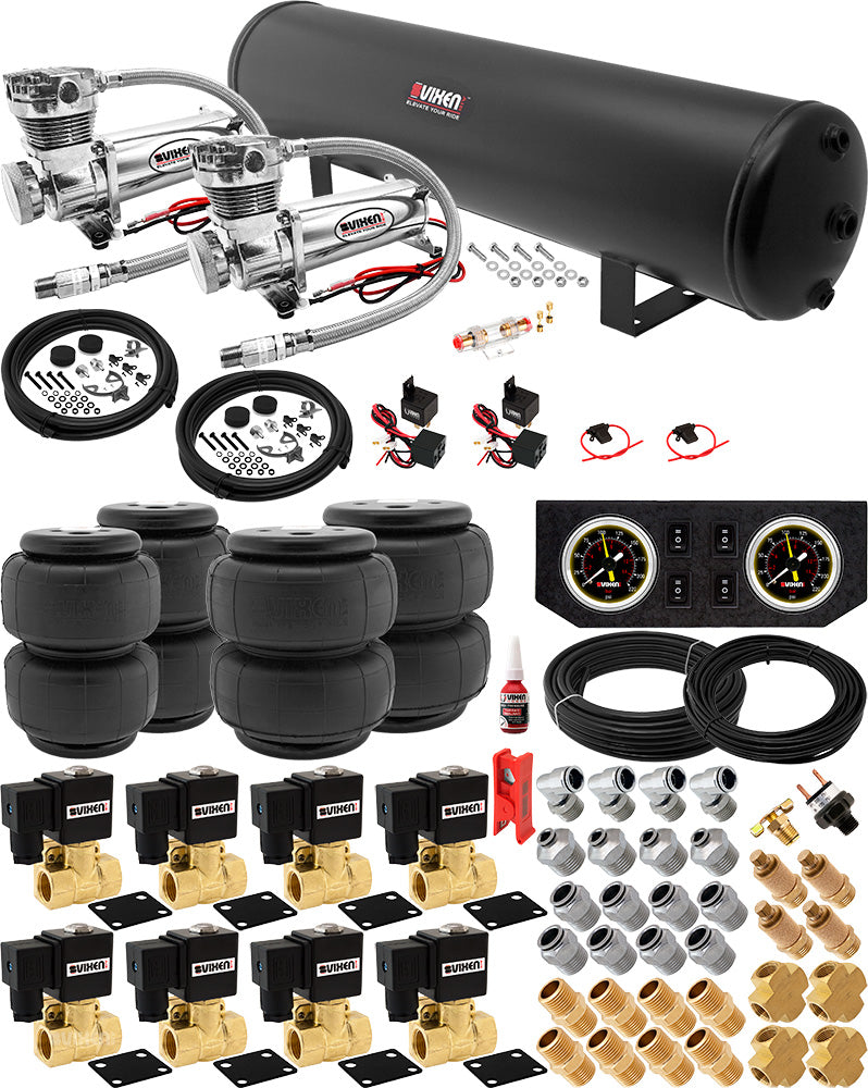 VIXEN AIR VXX1209PB/4852DC AIR SUSPENSION KIT FOR TRUCK/CAR BAG/AIR RIDE/SPRING. ON BOARD SYSTEM, DUAL 200PSI COMPRESSOR, 5 GALLON TANK image 0